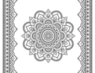 Wall Mural - set of mandala pattern and seamless border for henna drawing and tattoo. decoration in ethnic orient