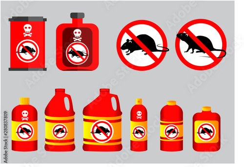 Fotografía set of prohibited mouse in mouse poison concept. easy to modify