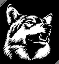 Black And White Linear Paint Draw Wolf Illustration Art