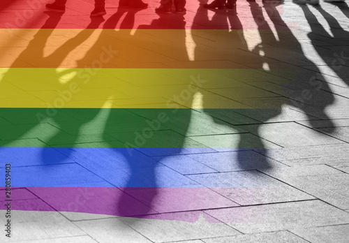 Gay Rights Shadows of People and Rainbow Flag as Symbol Right, Freedom - concept Fototapet