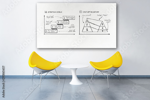 3d Rendered Modern Office With Business Plan Doodles On A
