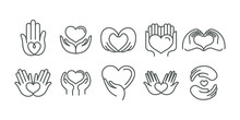 Vector Set Of Logo Design Templates In Simple Linear Style - Hearts And Hands