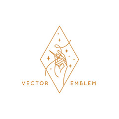 Vector logo design template in linear style - handmade embroidery and fashion