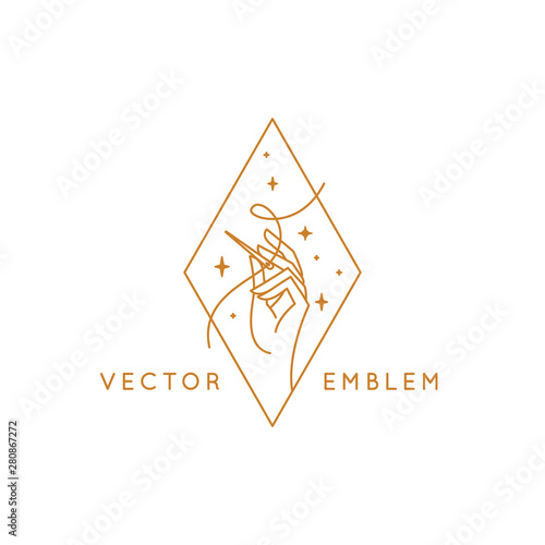 Cuadros en Lienzo Vector logo design template in linear style - handmade embroidery and fashion