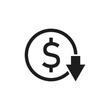 Dollar down icon. Cost reduction icon. Vector. Isolated.