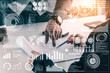 © InfiniteFlow - Big Data Technology for Business Finance Analytic Concept. Modern graphic interface shows massive information of business sale report, profit chart and stock market trends analysis on screen monitor.