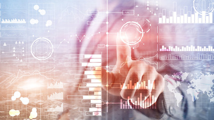 Business intelligence. Diagram, Graph, Stock Trading, Investment dashboard, transparent blurred background