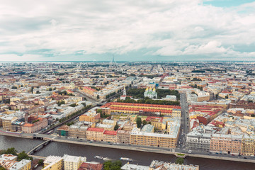 Wall Mural - Aerial view from the height of the city center of St. Petersburg, the Fontanka River.