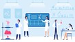 Science laboratory. Scientific lab equipments, professional scientific research and scientist workers. Medical researchers laboratory, biology scientists or doctor vector illustration