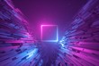 3d render, pink blue neon abstract background with glowing square, ultraviolet light, laser show, wall reflection, rectangular shape