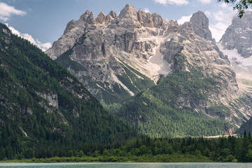 Wall Mural - Beautiful Alps with mountain and lake near green forest