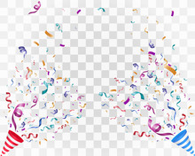 Lots Of Colorful Tiny Confetti And Ribbons On Transparent Background. Festive Event And Party. Multicolor Background.Colorful Bright Confetti Isolated On Transparent Background
