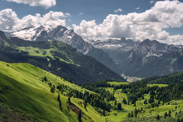 Wall Mural - Scenic Alps with green mountain under sky