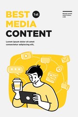 Wall Mural - Poster, flyer or banner design template. Business concept illustrations. Modern flat outline style. Online media