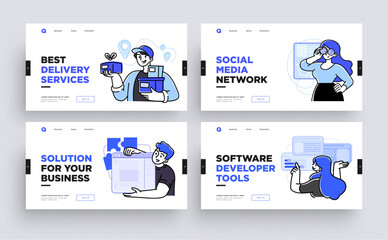 Wall Mural - set of presentation slide templates or landing page websites design. business concept illustrations.