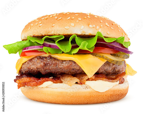 Cuadros en Lienzo delicious fast food, burger, hamburger, cheeseburger, isolated on white backgrou