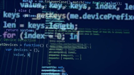 Wall Mural - blue monitor with many digits in a code.
