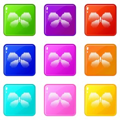 Sticker - Abstract butterfly icons set 9 color collection isolated on white for any design