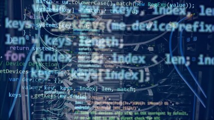Wall Mural - programming code on a blue monitor.