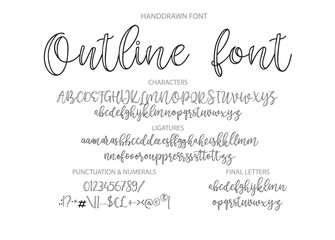 Wall Mural - Vector alphabet typeface. Hand drawn modern typeface. Outline letters, elegant calligraphy abc.