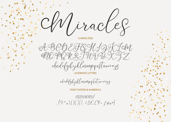 Wall Mural - Hand drawn vector alphabet ABC font with letters, numbers, symbols. For calligraphy, lettering, hand made quotes.