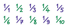 Colorful Hand Drawing Fractional Numbers