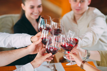 Close-up Of Friends Toasting Wineglasses At Party