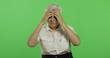 An elderly woman suffer by headache pain trouble. Old grandmother. Chroma key