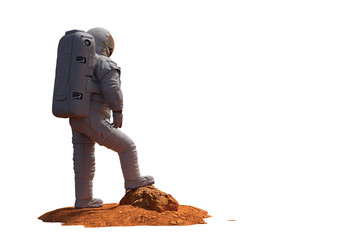 Wall Mural - astronaut on planet mars, isolated on white background