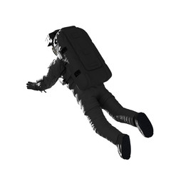 Wall Mural - flying astronaut from behind, isolated on white background