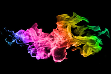 Movement of colorful smoke on black background.