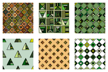 Wall Mural - Seamless vector pattern. geometrical background with hand drawn decorative tribal doodle elements. Print with ethnic, folk, geometrical motifs. Graphic geometric illustration, squres, dots, rectangles