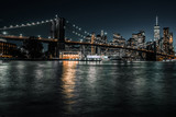 Fototapeta  - Waterfront Brooklyn with iconic Brooklyn Bridge and downtown Manhattan during the evening
