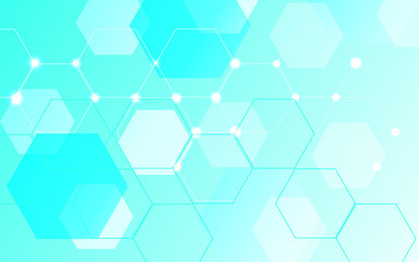 Abstract technology background with hexagon texture blue and white composition a combination with dot fragment concept. Modern vector design for use element presentation, cover, banner, poster