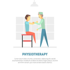 Sticker - Male Patient Receiving Physical Therapy, Physiotherapy, Rehabilitation Banner Template, Orthopedic Exercises for People after Injuries Vector Illustration