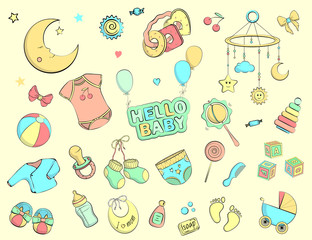 Naklejka na meble Newborn infant themed doodle set.