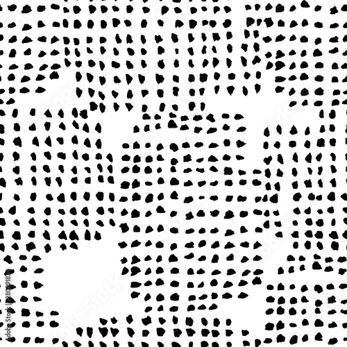 Hand painted dotted black background. Seamless vector pattern