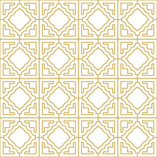 Seamless Geometric Oriental Vector Pattern With Linear Ornament In Gold Color