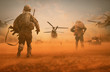 © Meysam Azarneshin - Military troops and helicopter on the way to the battlefield / Between sand storm in desert