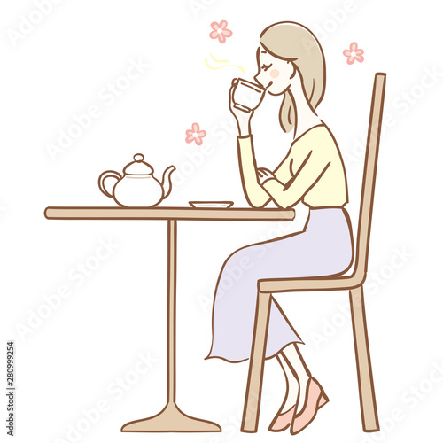 紅茶を飲む女性のイラスト Stock Vector Adobe Stock