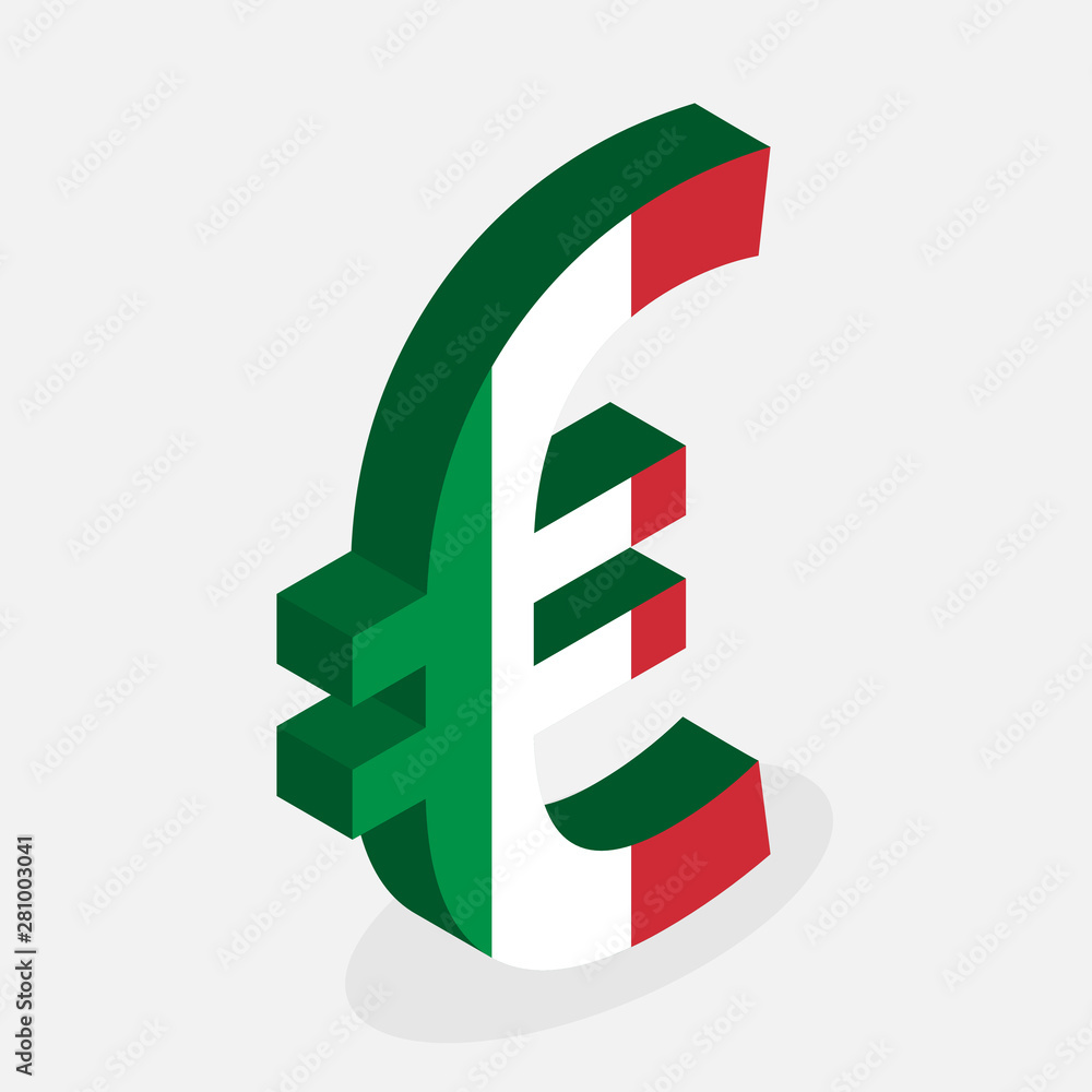 Euro Currency Symbol with Flag of Italy, Flat Isometric Style 素材庫向量圖| Adobe  Stock