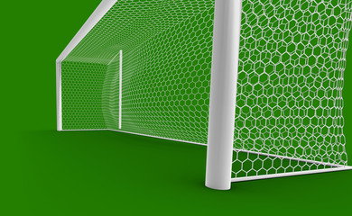 Wall Mural - 3D soccer gate on green screen.