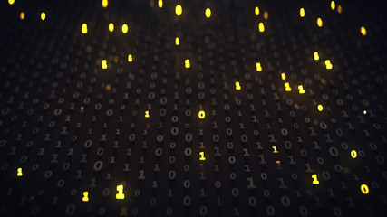 Wall Mural - matrix of binary code with illuminating symbols 3d render