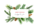 Fototapeta Do akwarium - Watercolor vector Christmas banner with fir branches and place for text.