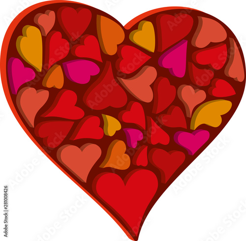Box of hearts. Hearts texture in red tones.