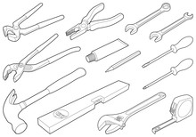 Construction Tool Collection - Vector Isometric Outline Illustration
