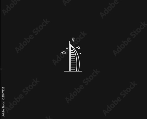Cuadros en Lienzo Dubai Burj Al Arab Flat Line Art Vector illustration.