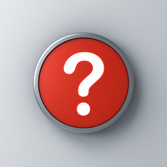 Leinwandbilder - Neon light question mark icon in red round sign button isolated on dark white wall background with shadow 3D rendering