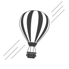Hot Air Balloon With Basket Isolated On Background. Travel, Adventure, Flight In Sky Concept. Vector Flat Design