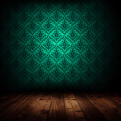 Wall Mural - dark interior room with baroque wallpaper